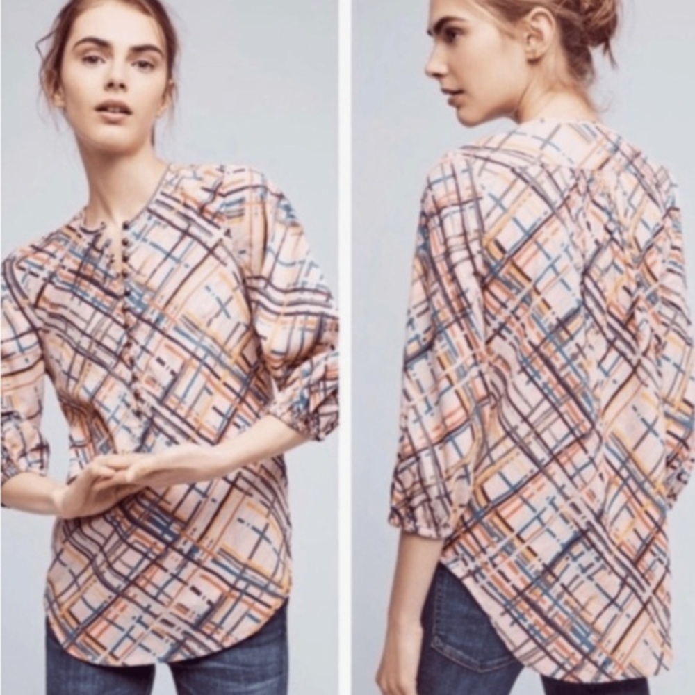 Anthropologie Maeve Bethesda Flannel Pink Popover Henley Top Small
